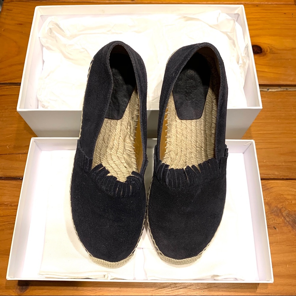 EUCIB Box! Chloe Suede Fringe Espadrilles Navy 36 Dust Bag